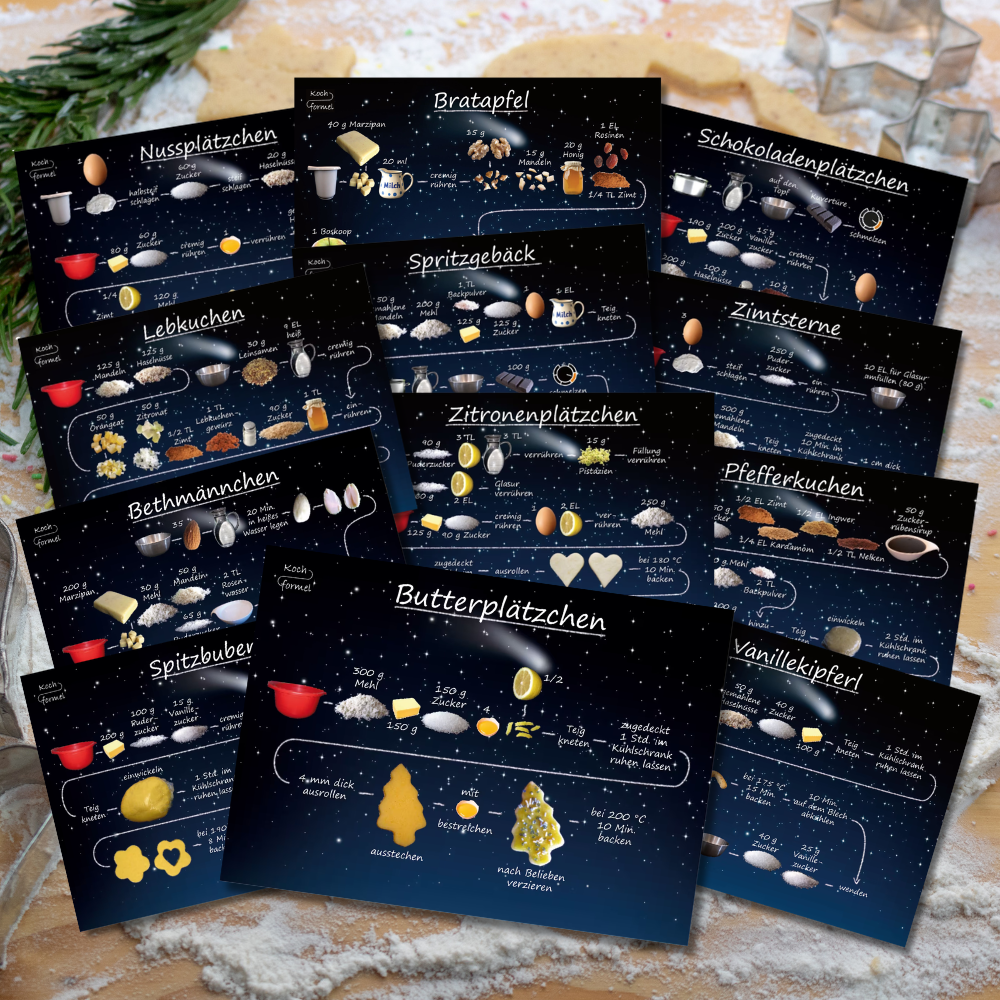 Rezept-Postkarten Weihnachtsgebäck, Set