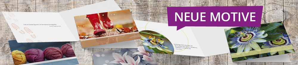 Produktslider mit 4 neuen Motiven der Grußkarten-Reihe Augenblicke der Besinnung