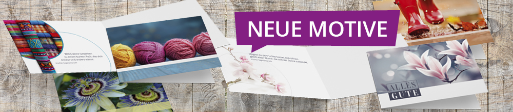 Produktslider mit 4 neuen Motiven der Grußkarten-Reihe Augenblicke der Besinnung